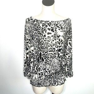 Isabella Rodriguez Leopard Print Top Blouse Animal Smocked Size 1X